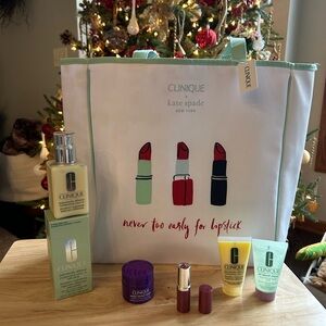 Six pc. Clinique Skincare Set with Lipstick Design Tote